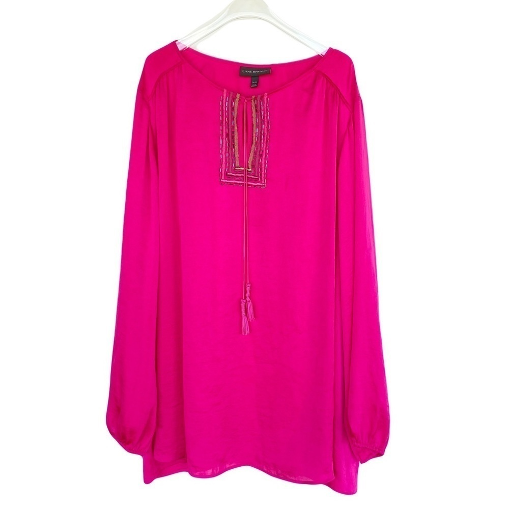 LANE BRYANT Bohemian tie neck tunic blouse Womens size 26 / 28